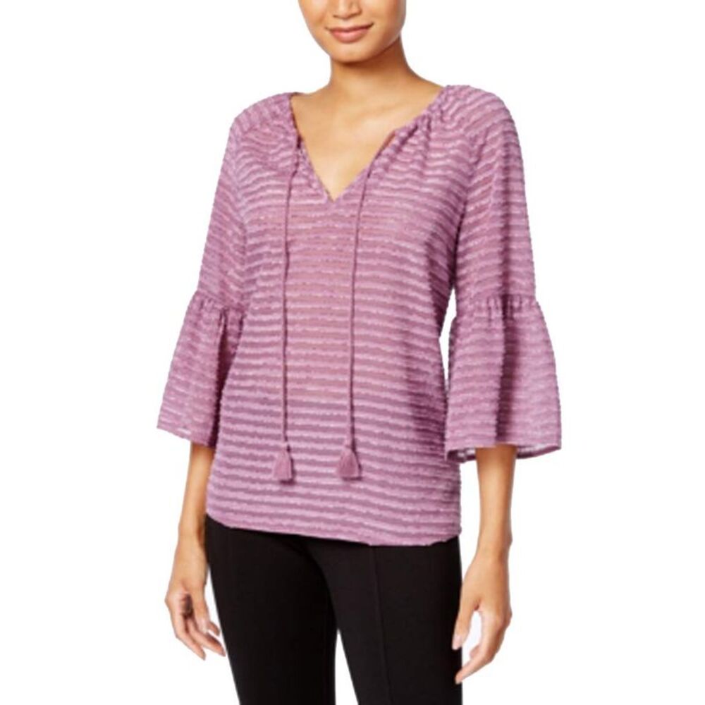 Kensie Striped Ruffled Sleeve Top - Picture 2 of 2